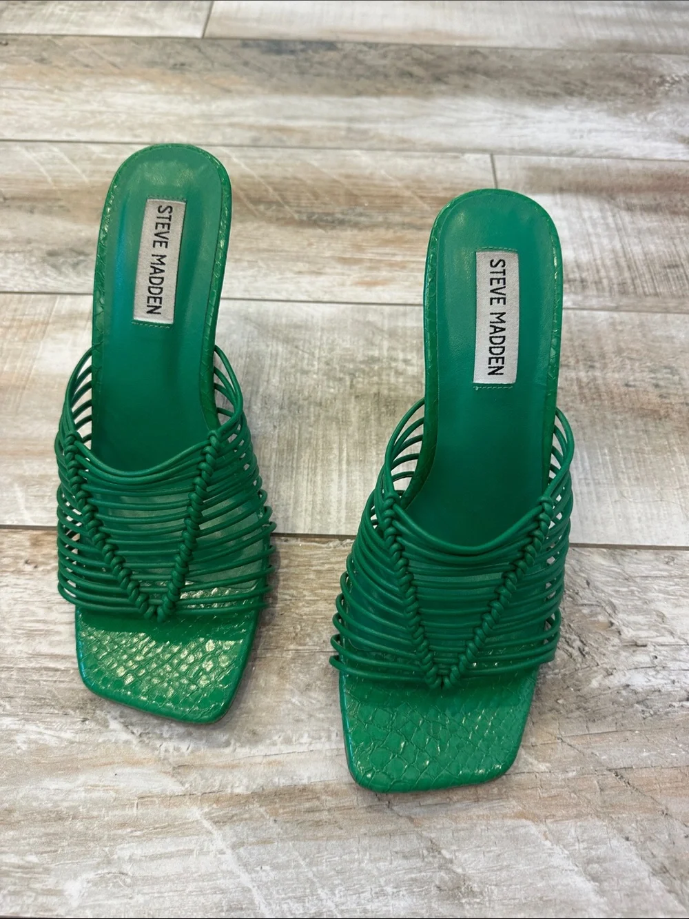 Steve Madden Green Strappy Braided Mule Sandals